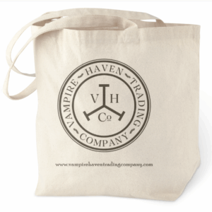 Canvas tote bag with Vampire Haven Trading Company logo in black